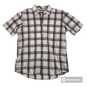 RVCA White & Burgundy Plaid Button Up Short Sleeve Top Small